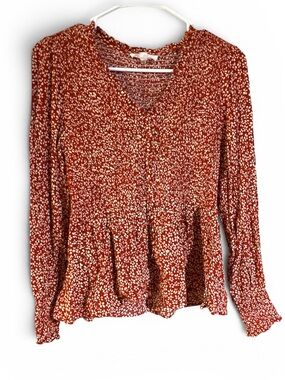 THML Cottagecore Top Women’s Small Red Floral Long Sleeve Stretchy Smocked